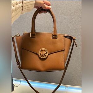 Women Michael Kors MK Classic Logo Purse Handbag Bag Cross Body Satchel Brown